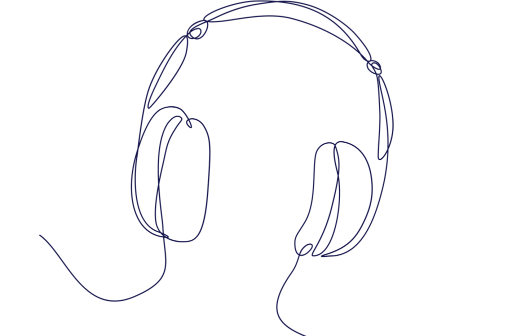 Line-art tyylinen kuva on-ear kuulokkeista