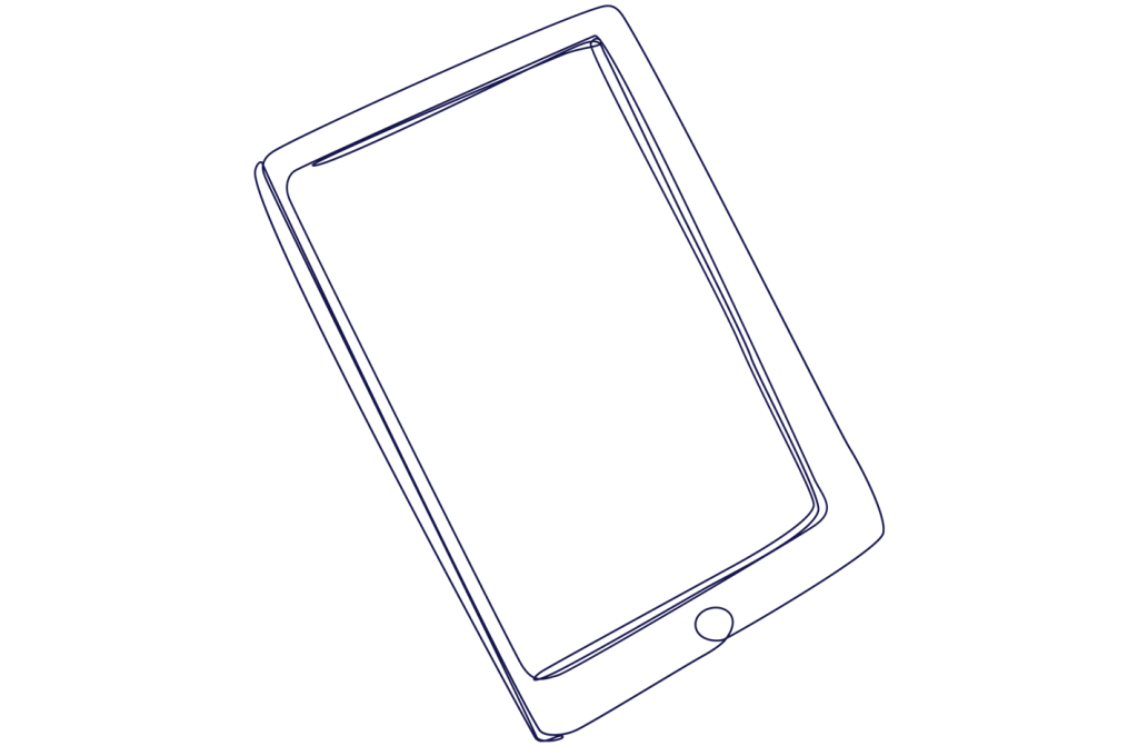 Line-art tyylinen kuva tabletista
