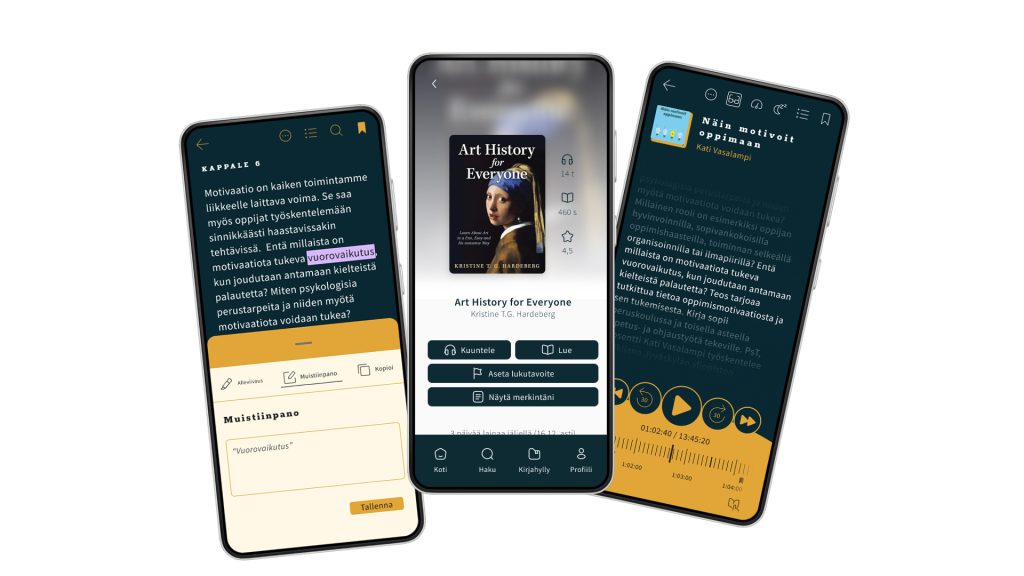 Kuvia Ellibs-sovelluksen prototyypeistä.